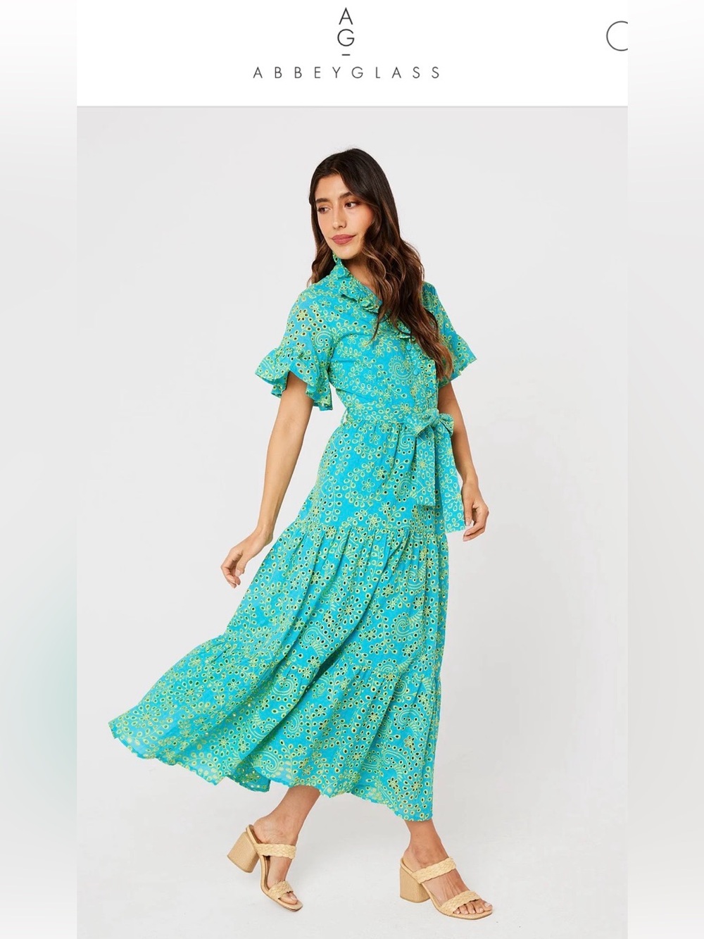 Abbey Glass Turquoise Floral Tiered Maxi Dress with Tie Waist
